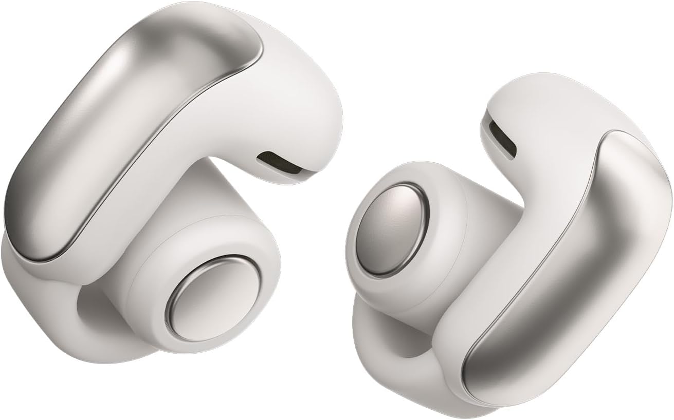 Bose Ultra Open Earbuds with OpenAudio Technology - Wireless Open Ear Headphones, 48H Battery Life, White Smoke & Green Portable Charger - Perfect for Running, Cycling, and Outdoor Activities