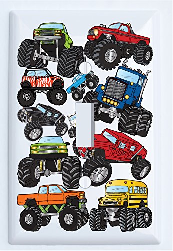 Monster Truck Light Switch Covers - Durable Single Toggle Wall Plate Decor for Kids Room, Nursery & Man Cave - Fun Automotive Themed Home Accessories