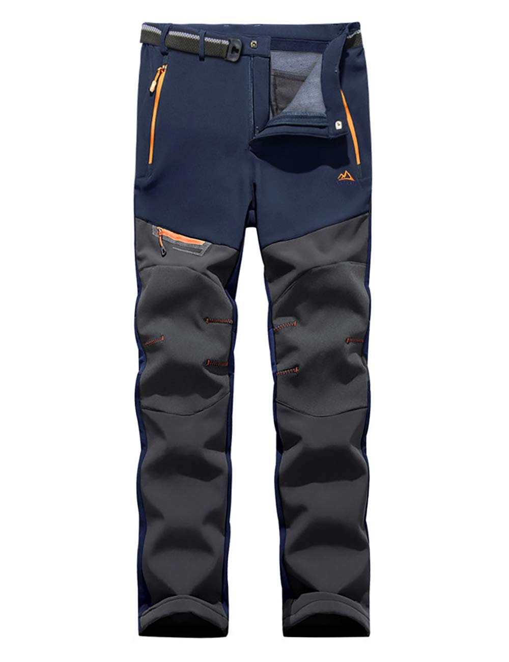 Men's Hiking Fleece Lined Windproof Pants with Zipper Pockets for Outdoor Adventures