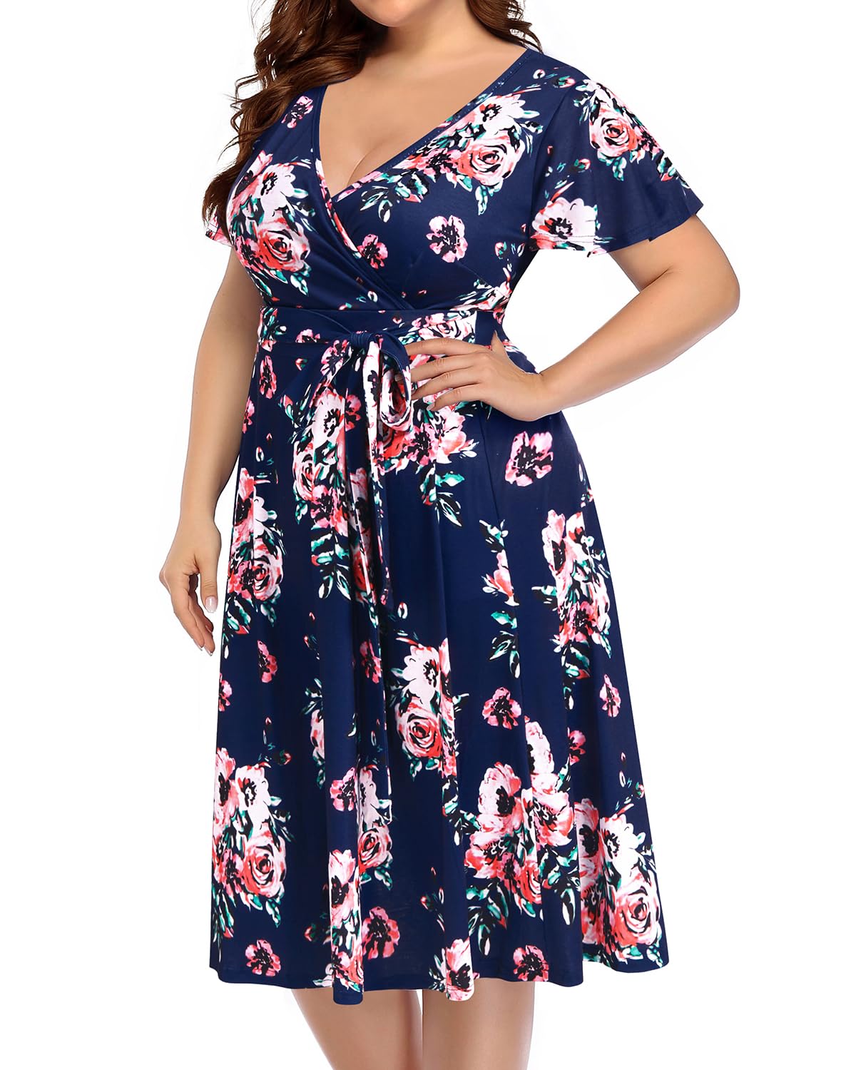 Elegant Plus Size Wrap Dress for Women - Semi Formal Cocktail & Wedding Guest Midi Dress with Empire Waist | Perfect for Parties, Date Nights & Special Occasions