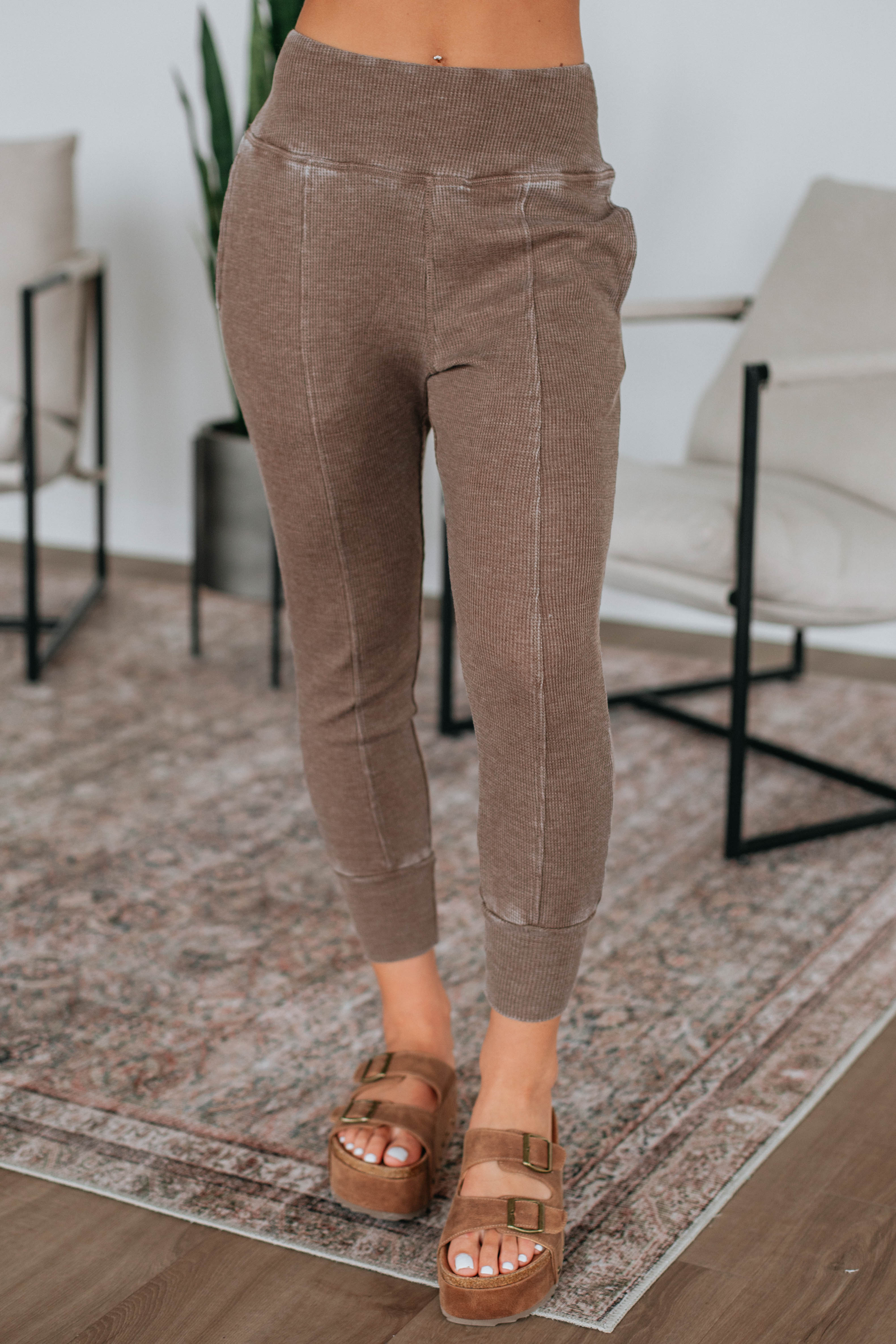 Go The Distance Joggers for Women - Soft High Waisted Lounge Pants with Pockets - Mocha Brown Athletic Yoga Pants for Running, Workout & Home Comfort