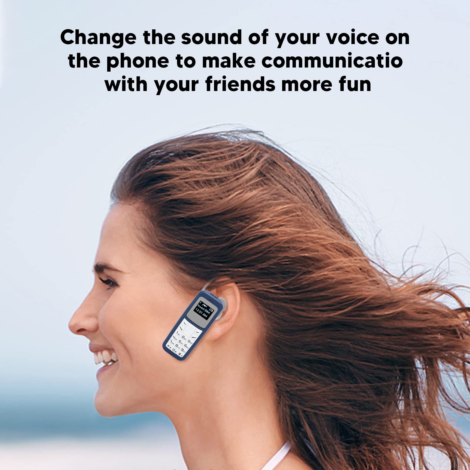 Mini Mobile Cell Phone - Tiny Bluetooth Headset Dialer with Ear Hook, SIM & MP3 Support, 2G Worldwide Compatible (0.66 Inch, Blue) - Perfect for Driving, Workouts & Hands-Free Calling