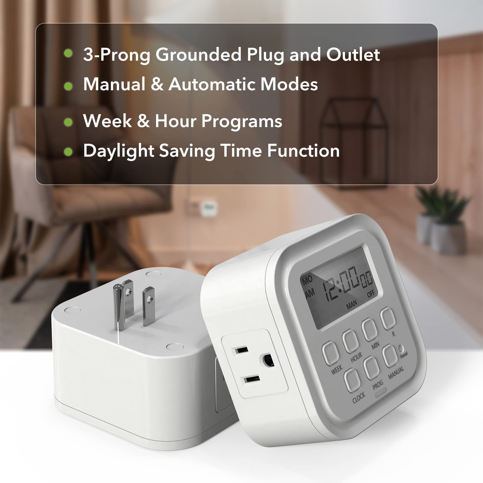 HBN 7-Day Heavy Duty Digital Timer with Dual Outlet - Programmable On/Off Switch for Lamps, Lights, Fans & Appliances (125V, 15A, 1875W) - Perfect for Home, Kitchen, Office & Pet Care Automation