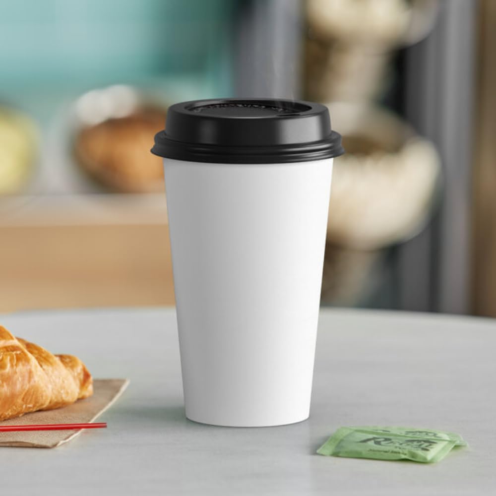FAMASTON 12 oz Disposable Coffee Cups with Lids - White Paper Cups & Plastic Lids for Hot Beverages, Tea, Hot Chocolate - Insulated Travel Cups for Home, Office, Cafes, Parties & Weddings (50 Pack) - Perfect for Morning Coffee, Office Breaks, and Catering Events
