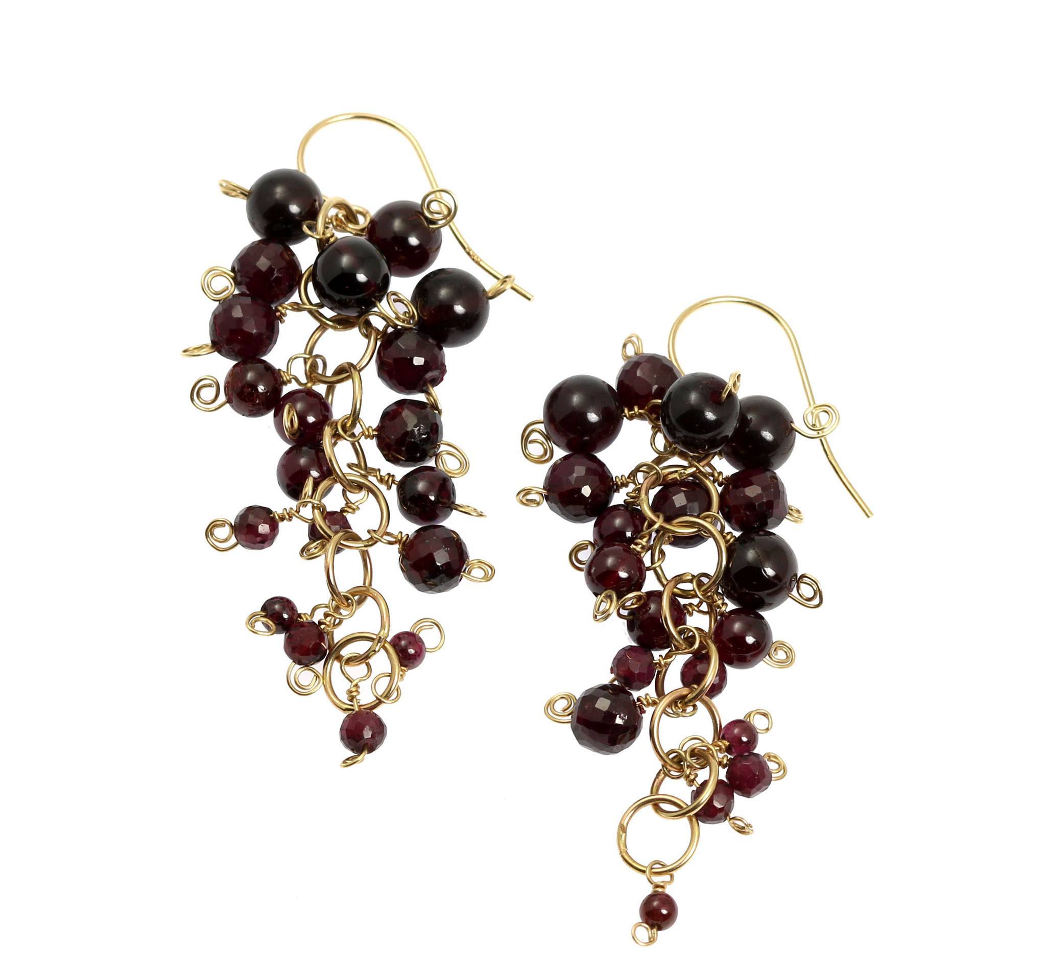 14K Gold Garnet Chain Maille Earrings for Women – Elegant Dangle Drop Earrings for Party, Wedding & Evening Wear