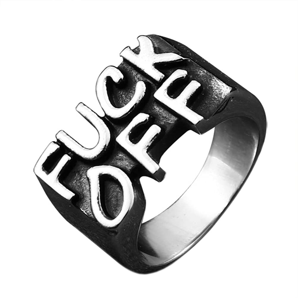 PAMTIER Men's Stainless Steel Fuck Off Middle Finger Ring - Edgy Punk Rock Jewelry with Cool Letter Design - Perfect for Concerts, Gifts & Rebellious Fashion Statements