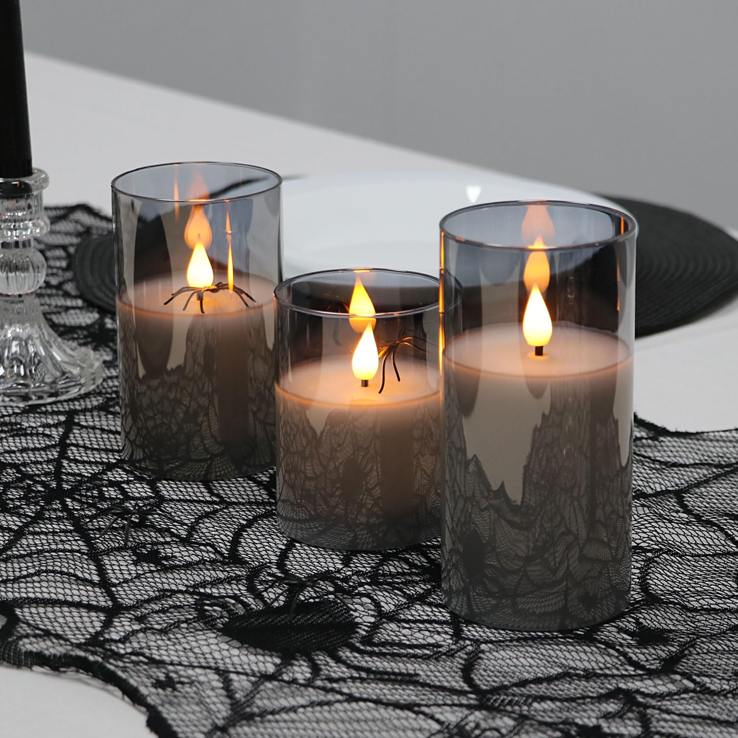 Rhytsing Gray Glass Battery Operated LED Candles with Remote - Flameless Candles Set with Warm White Light & 6 Batteries - Perfect for Home Decor, Wedding Centerpieces, Romantic Dinners & Holiday Lighting