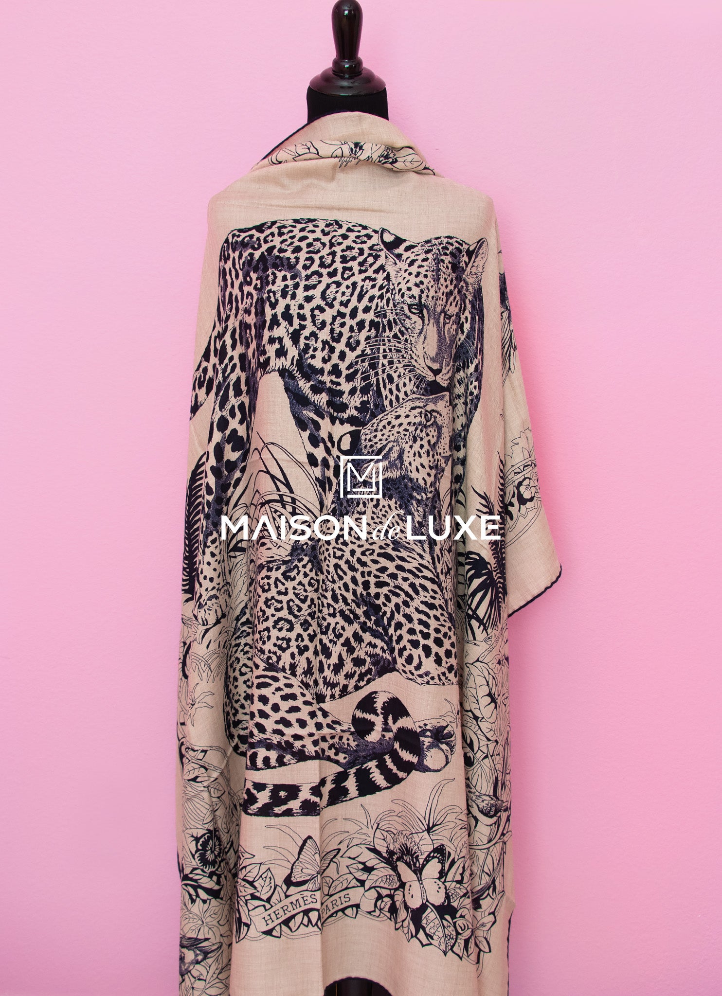 Hermes Jungle Love Tattoo Natural Cashmere 140 GM Shawl Scarf - Luxurious Winter Wrap for Women, Perfect for Gifts & Special Occasions
