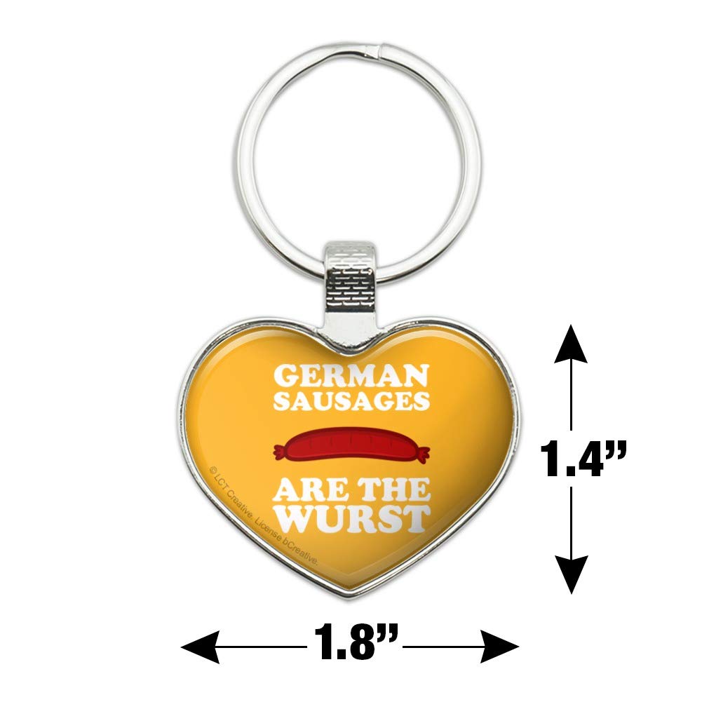 Funny German Sausage Keychain - Wurst Humor Metal Key Ring with Heart Design - Perfect Gift for Food Lovers & Sausage Enthusiasts