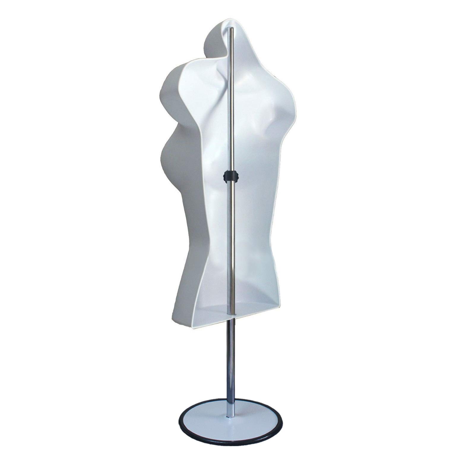 White & Black Male & Female Hollow Back Mannequin Torso Set with Adjustable Metal Stand - Small & Medium Sizes (3-Pack) for Clothing Display, Photography, and Retail Store Visual Merchandising