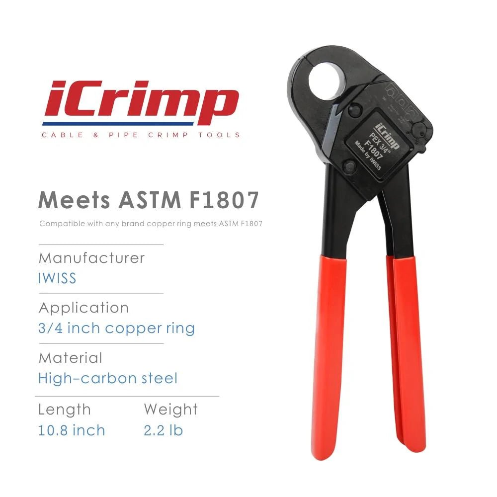 Angled Head PEX Pipe Crimping Tool for 1/2 inch Copper PEX Crimp Rings - Meets All US F1807 Standards - Perfect for Plumbing, HVAC, and Water Supply Installations