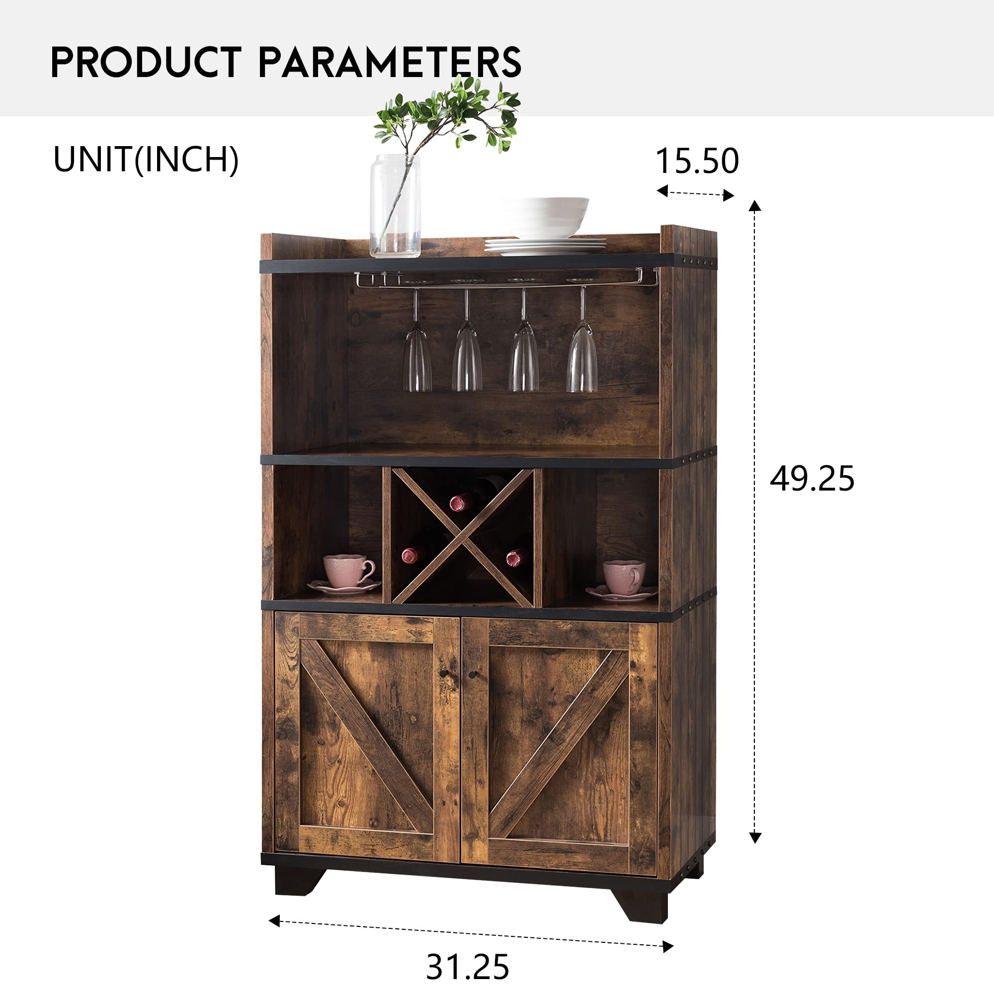 PayLessHere Solid Oak Home Bar Cabinet with Removable Wine Rack & 2 Open Shelves - Perfect for Kitchen, Dining Room or Lounge Storage