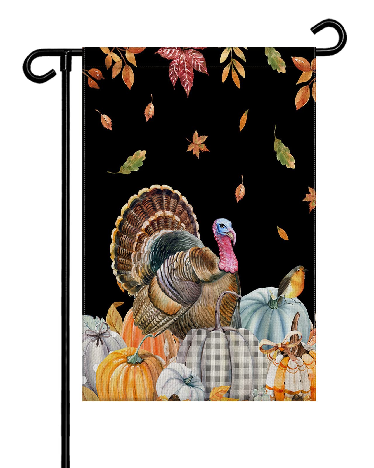 Double Sided Thanksgiving Garden Flags - Fall Pumpkin Rustic Maple Leaf Turkey Black Welcome Banner | 28x40 Inch Seasonal Vertical Yard Decor for Patio, Lawn & Outdoor Decorations | Perfect for Autumn Harvest Festivals, Front Porch Displays & Holiday Home Decor