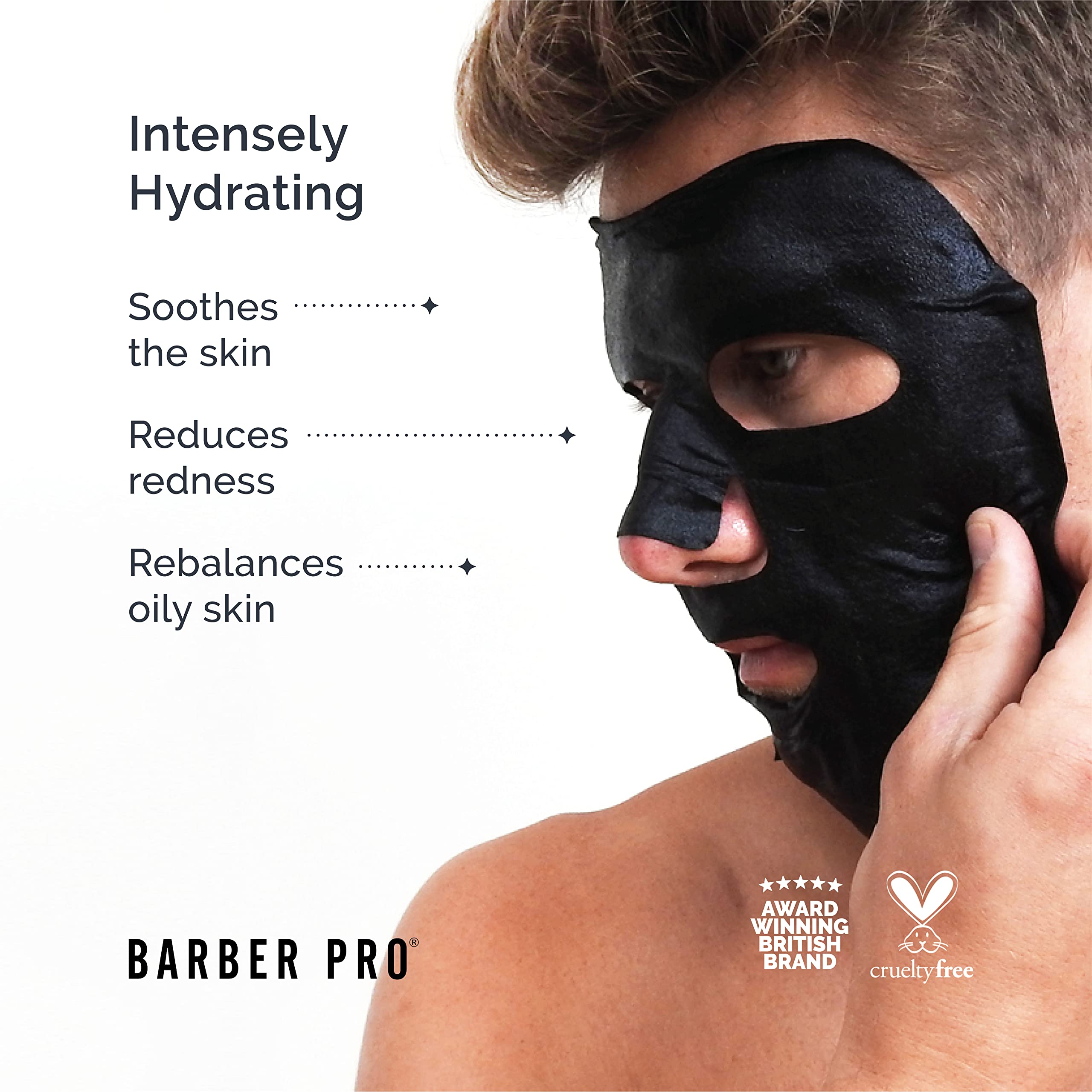 BARBER PRO Gentlemen's Sheet Mask - Anti-Aging Collagen Hydrating Face Mask for Men with Green Tea & Seaweed Extract | Rejuvenating & Cleansing Skincare | Witch Hazel Formula | Multi-Award Winning Brand | Perfect for Post-Shave Care & Daily Skincare Routine