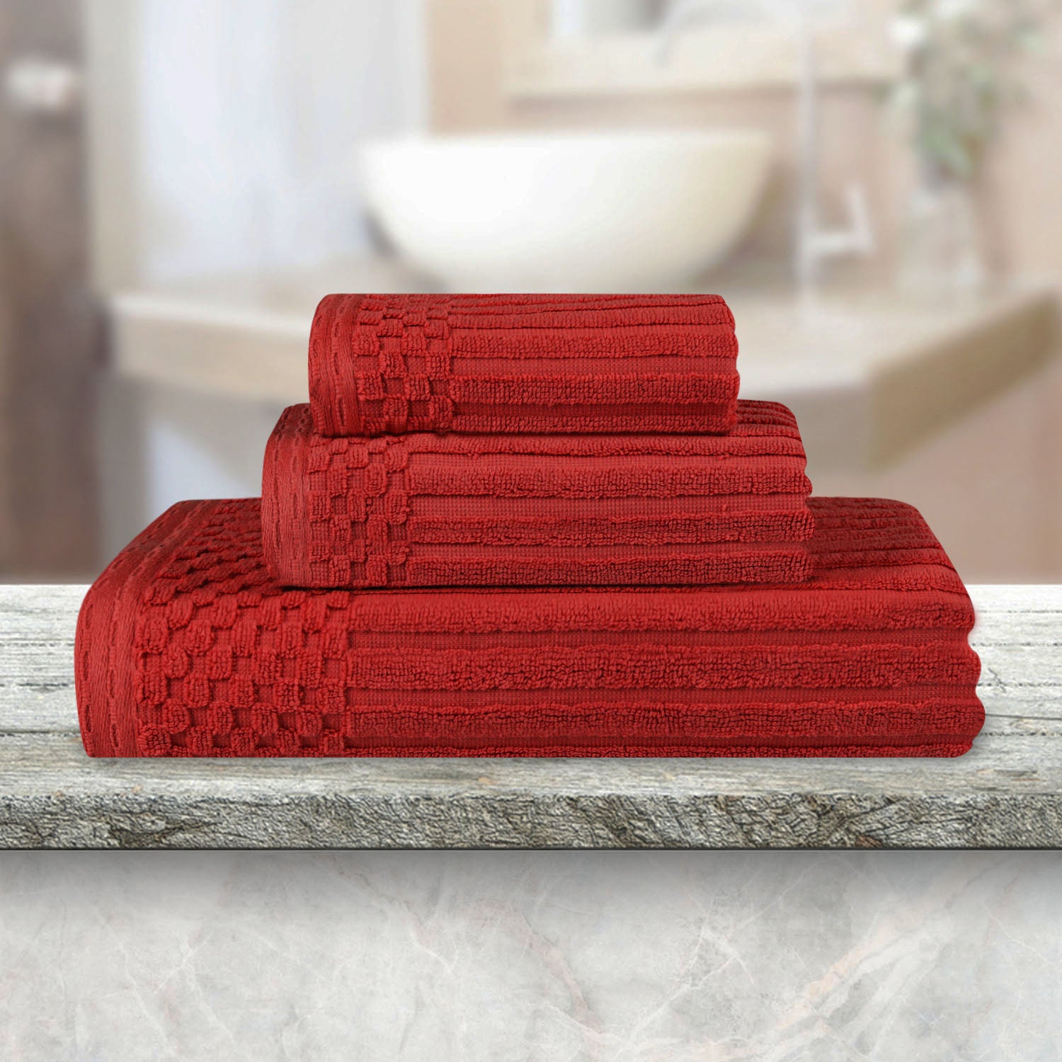 Premium Soho Ribbed Textured Cotton Bath Towel Set - Ultra Absorbent 3-Piece Towel Collection for Spa, Bathroom & Guest Use | Soft Luxury Towels for Home & Hotel