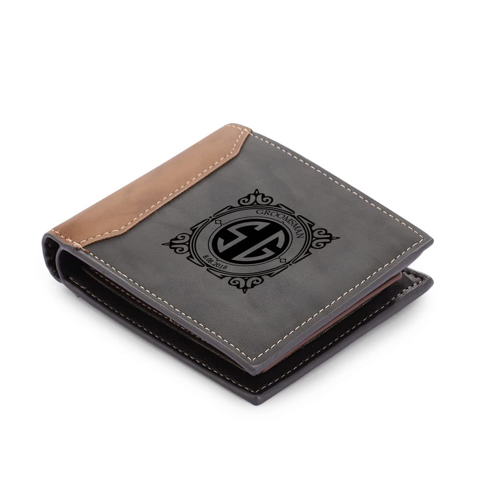 Bosajewel Custom Bifold Wallet - Personalized PU Leather Cash & Credit Card Holder with Rectangle Letter Engraving | Anti-Theft Vintage Slim Coin Purse (22mm x 97mm x 120mm) | Perfect Gift for Men, Women, Dad, Mom | Ideal for Travel, Business & Everyday Use