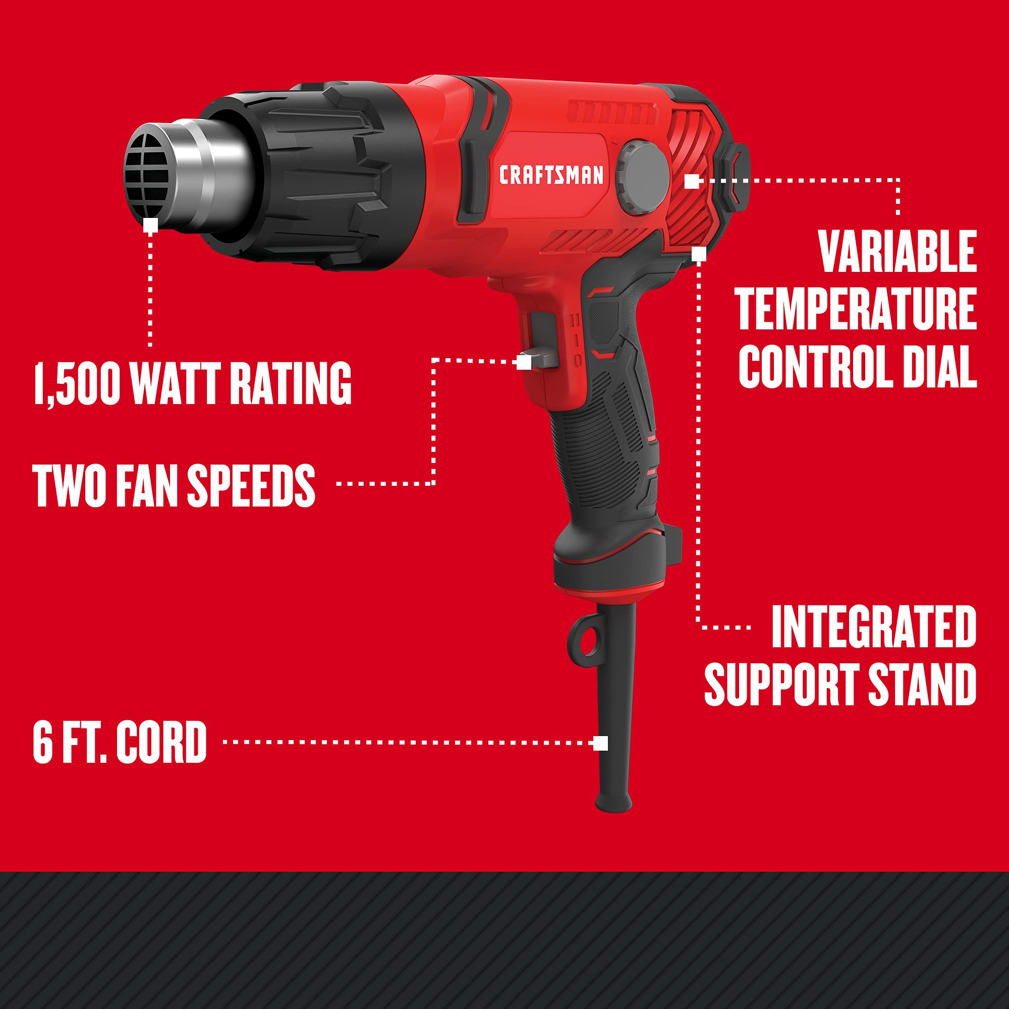 CRAFTSMAN 1500W Corded Heat Gun with Adjustable Temperature up to 1200°F (CMEE531) - Perfect for Paint Stripping, Shrink Wrapping, Thawing Pipes & DIY Projects