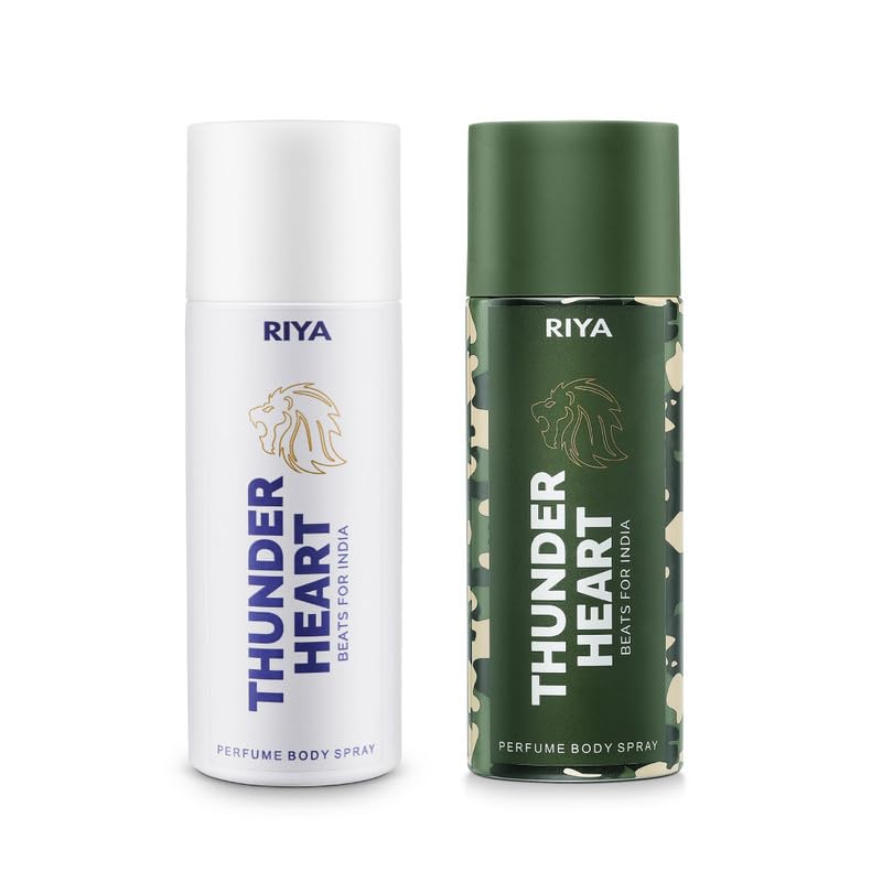 Riya Thunderheart Beats for India Deodorant Body Spray - Long Lasting Fragrance, White & Green Scent, Heartbeat of India (Pack of 2 x 150ml) | Fresh All Day, Gym & Outdoor Use