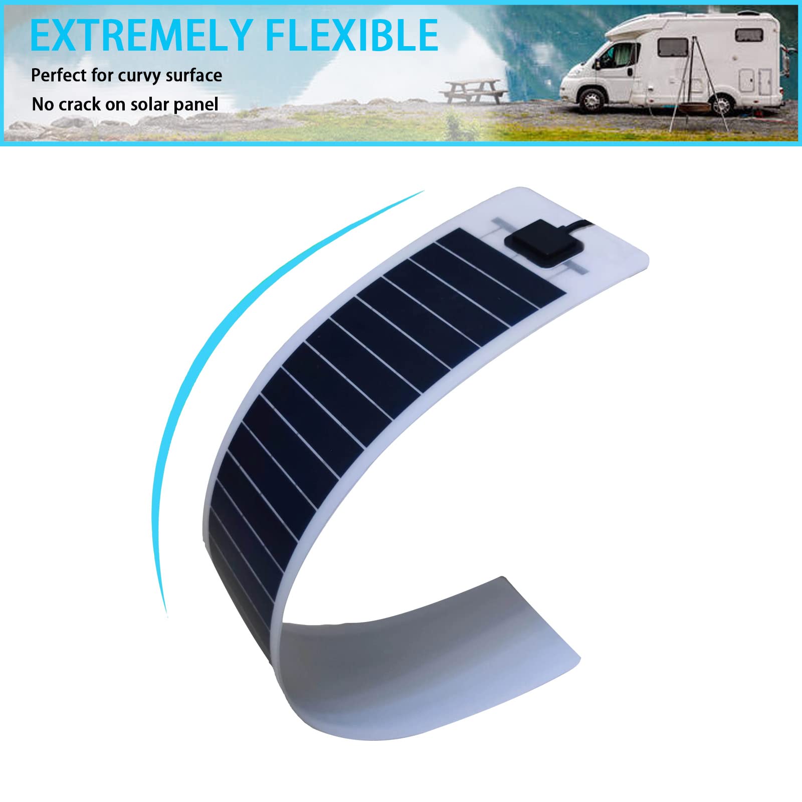 10W 12V Flexible Monocrystalline Solar Panel - Bendable Semi-Flexible Solar Charger for Marine, Boat, RV, Van, Camping | Off-Grid Power Solution for Uneven Surfaces & Remote Cabins