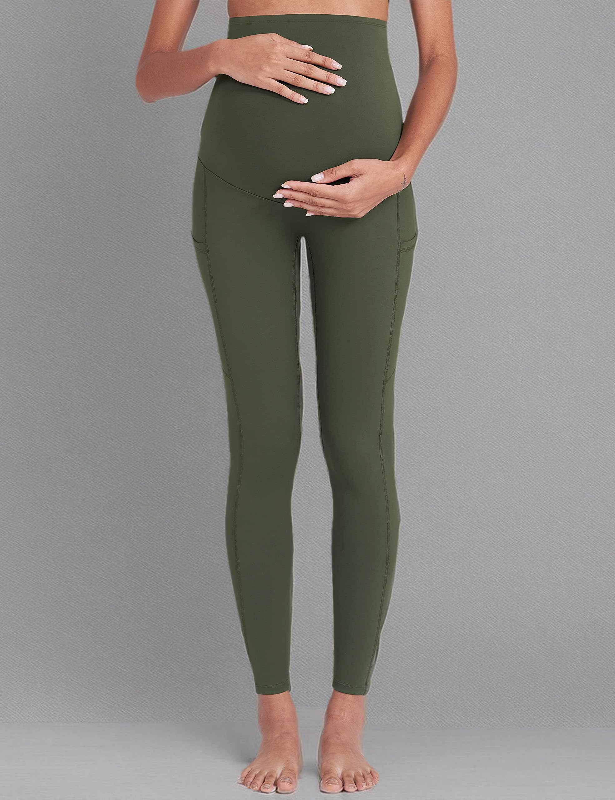 POSHDIVAH Women's Maternity Yoga Pants - Over The Belly Pregnancy Workout Leggings with Pockets - Soft Stretchy Activewear for Gym, Running & Office Wear