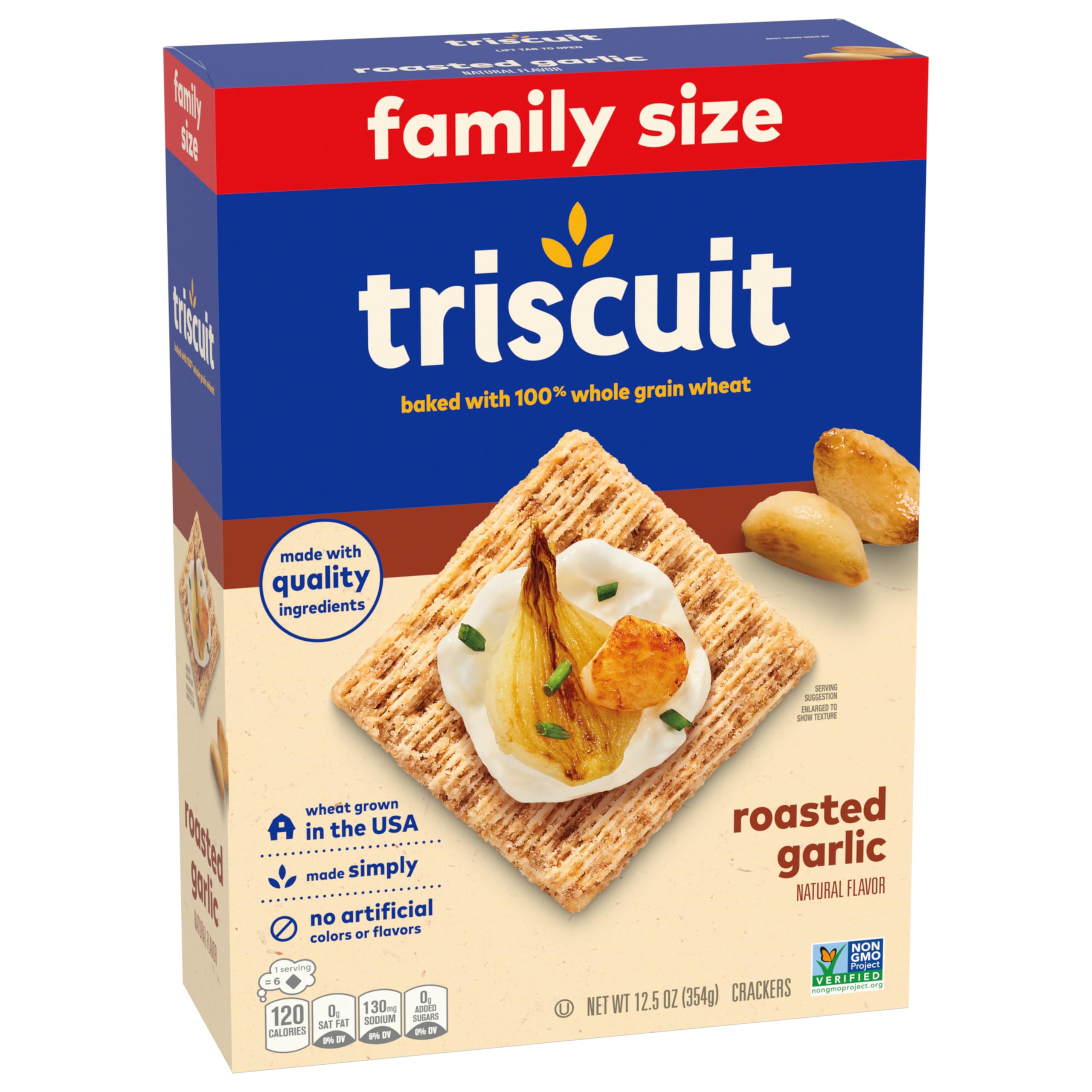 Triscuit Roasted Garlic Whole Grain Wheat Crackers - Healthy Lunch Snacks, Bulk Family Size (6-12.5 oz) | Perfect for Office, School & Picnic Snacking