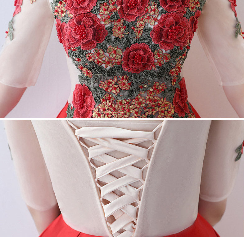 Elegant Fit & Flare Short Party Dress with Applique Embroidery - Perfect for Cocktail Parties, Weddings & Special Occasions
