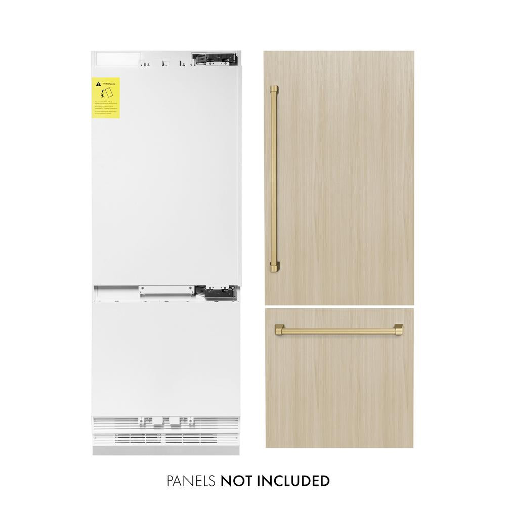 ZLINE Autograph Edition 30 Inch Panel Ready Built-In Bottom Freezer Refrigerator - 16.1 cu ft Capacity with Water Dispenser & Ice Maker - Champagne Bronze Finish (RBIVZ 30 CB) - Perfect for Modern Kitchens, Open Concept Homes & Luxury Appliances Collection