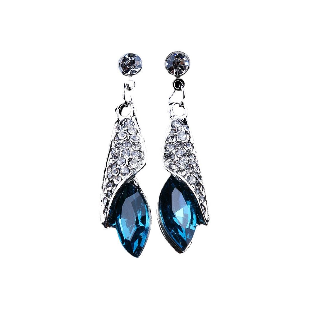 Amiley Teardrop Long Pendant Crystal Hook Earrings for Women - Elegant Dangle Earrings with Blue Crystals | Perfect for Parties, Weddings & Evening Events