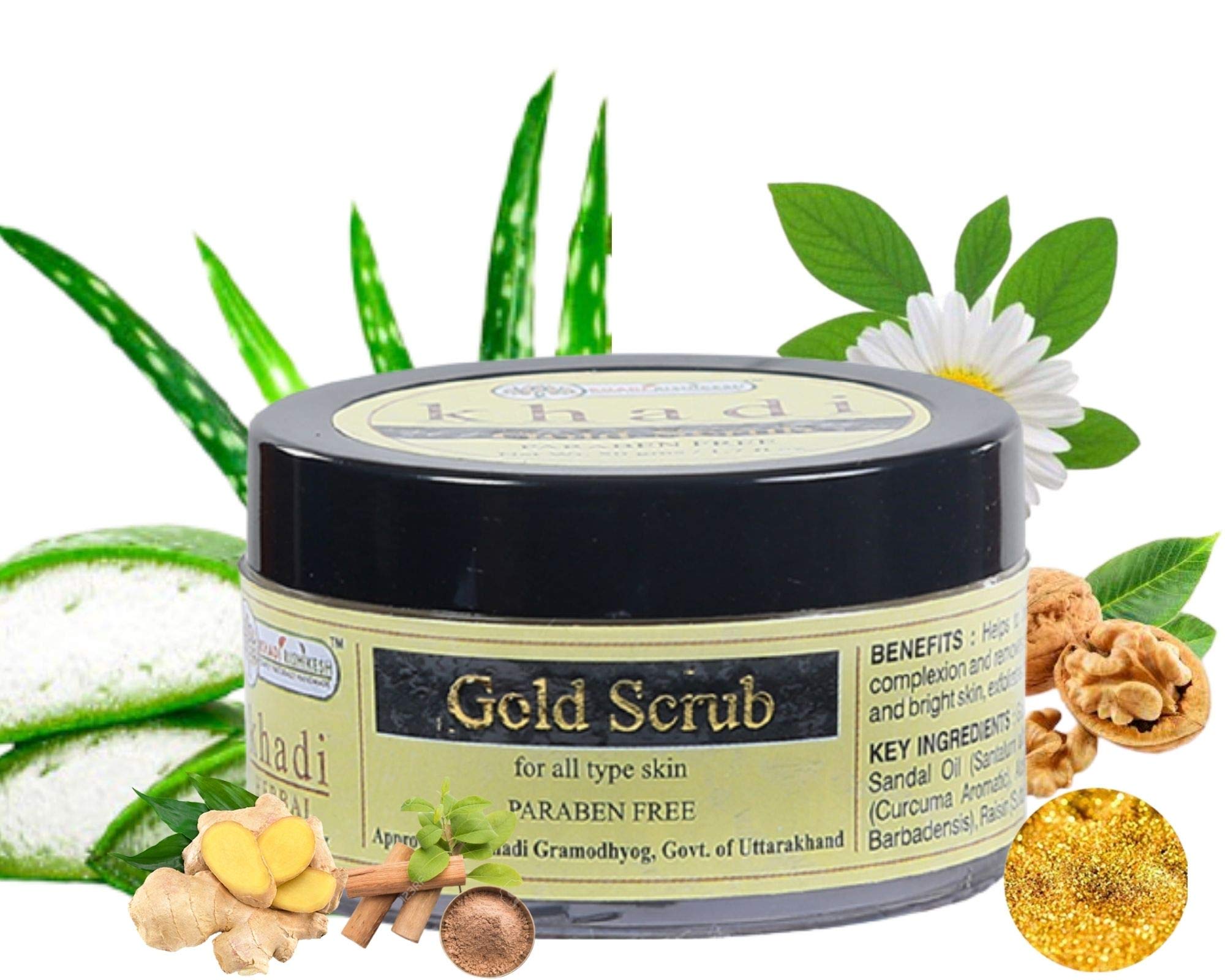 Khadi Rishikesh Herbal Gold Facial Kit - Sandalwood & Turmeric Face Mask for Fair & Bright Skin - Dead Skin Cell & Tan Removal - Deep Cleansing - Unisex 50g with Free Towel (Rumaal) - Perfect for Daily Skincare & Glow Boosting