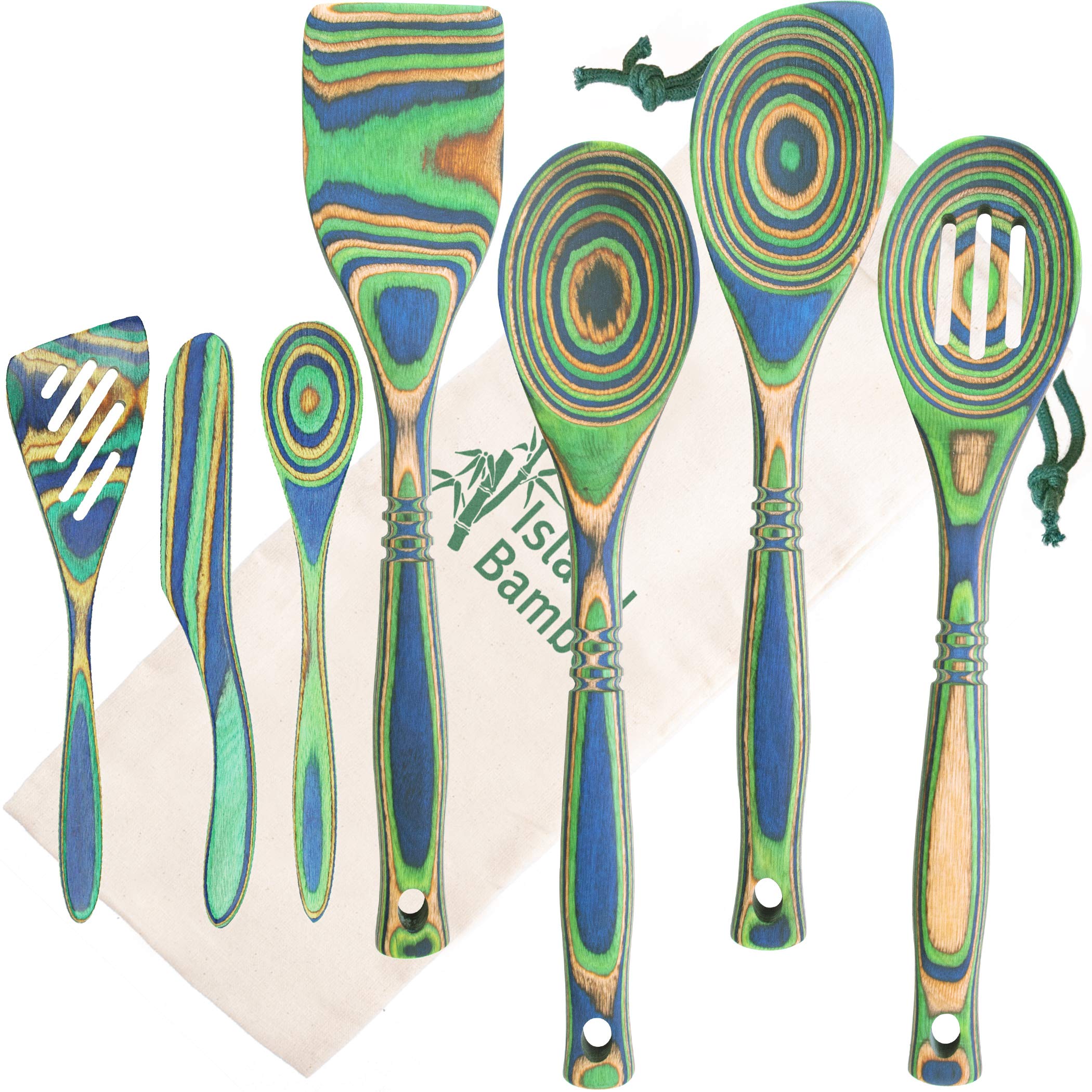 Premium 7-Piece Pakkawood Kitchen Utensil Set - Wooden Spoon, Slotted Spoon, Spatula, Corner Spoon, Small Spoon, Small Spatula & Spreader - Heat Resistant Non-Stick Cooking Tools for Baking, Frying & Serving - Eco-Friendly Kitchen Essentials