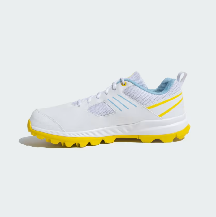 Adidas Cri Hase 23 M Cricket Shoes for Men - Cloud White/Clear Blue/Yellow | Lightweight & Durable for Professional Cricket Matches & Training