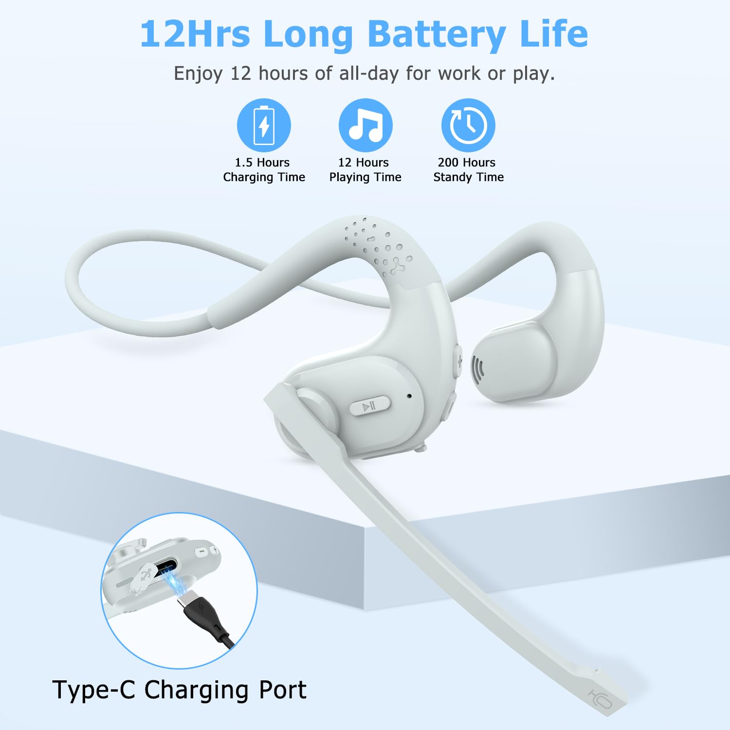 Friencity Bluetooth Headset with Magnetic Boom Mic - Wireless Headphones with DSP Noise Cancellation for iPhone, Android, PC & Laptop - Open Ear Earbuds for Running, Driving, Home Office & Gaming - 12H Battery Life, Comfortable & Secure Fit