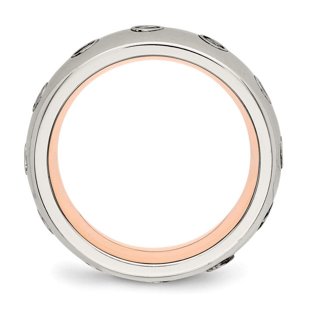 Stainless Steel Rose Gold Ion Plated Cubic Zirconia Half Round Ring - Elegant Women's Fine Jewelry Gift for Anniversary, Valentine's Day & Special Occasions - Size 9