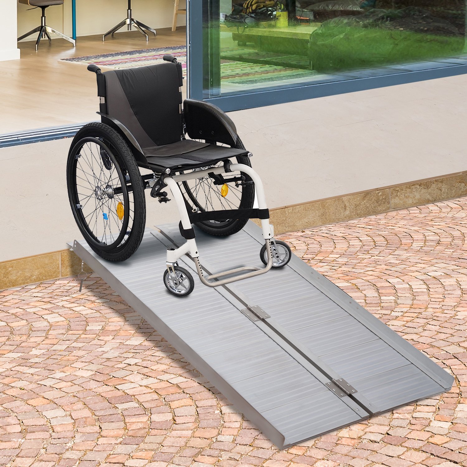 HOMCOM 4ft Folding Aluminum Wheelchair Ramp - Lightweight Portable Scooter Mobility Ramp for Wheelchairs, Walkers & Power Chairs - Perfect for Home, Travel & Vehicle Access