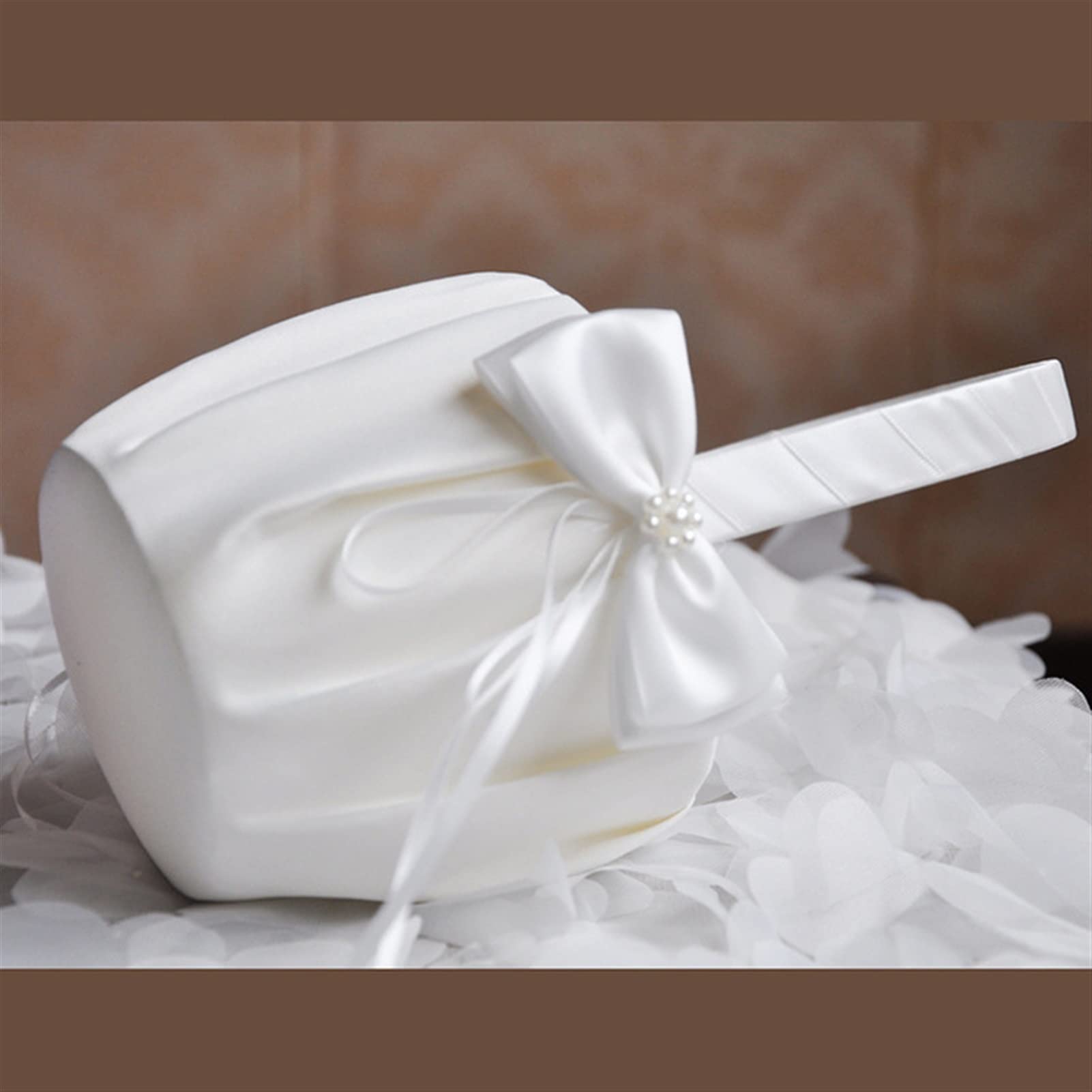 Elegant White Flower Girl Basket - 13x22cm Wedding Party Decor with Simulated Petals for Candy & Flower Petals - Perfect for Bridal Showers, Garden Weddings & Home Decor Gifts