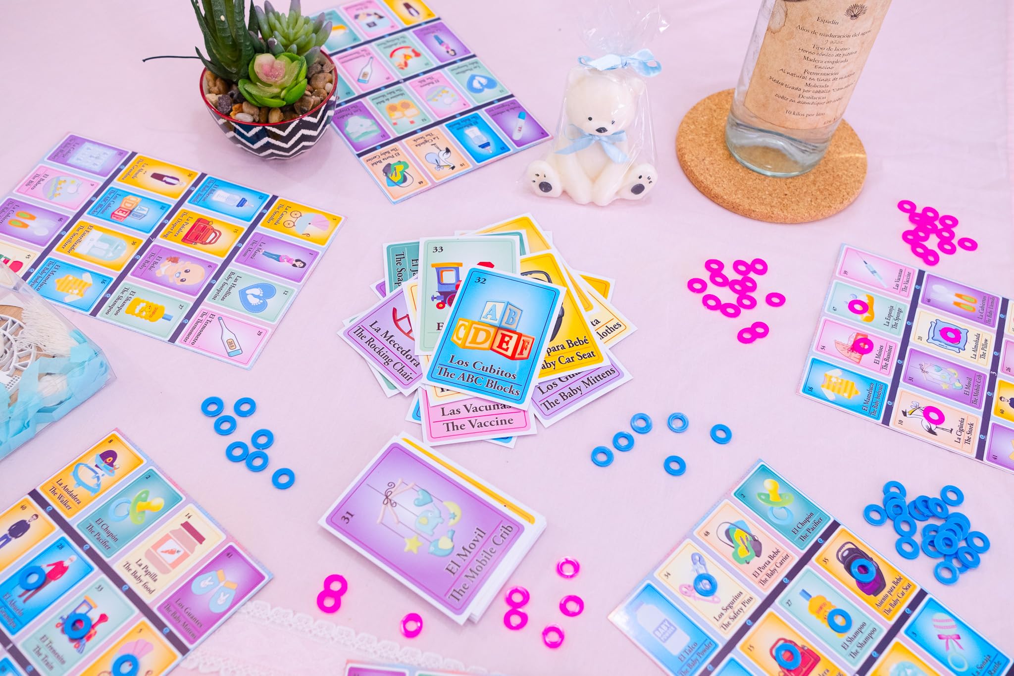 Baby Shower Bingo Game Set - Bilingual English & Spanish for 10 Players - Includes 1 Card Deck & 10 Boards - Family Fun Game - Learn Spanish While Playing - Perfect for Baby Showers, Birthday Parties & Family Game Nights