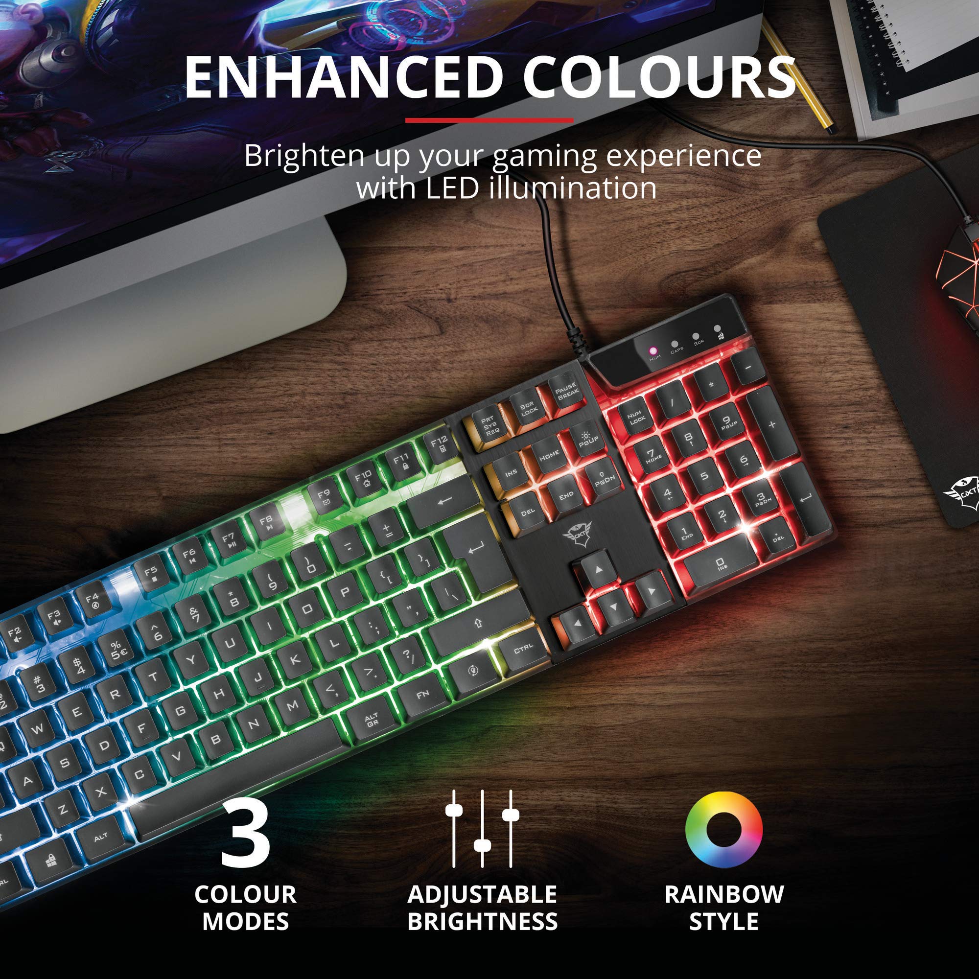 Trust GXT 960 Graphin Lightweight RGB Gaming Mouse (74g, 200-10,000 DPI) & GXT 835 Azor RGB Gaming Keyboard (German QWERTZ Layout) - Black | Perfect for Esports, FPS & MMO Gaming