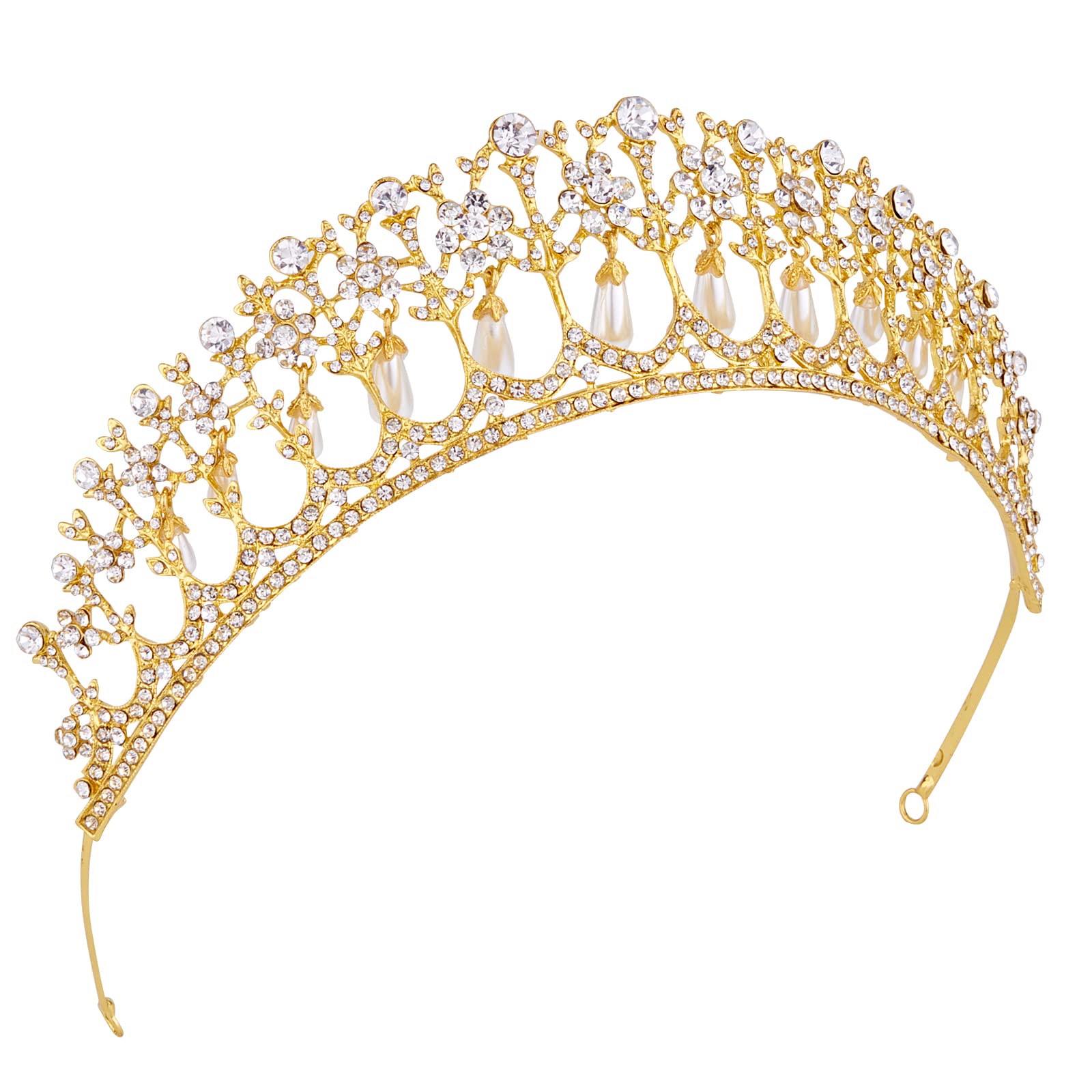 Elegant Wedding Tiara & Pearl Crown for Women - Gold Crystal Rhinestone Bridal Headpiece for Bride, Queen, Flower Girls | Perfect for Weddings, Birthday Parties, Pageants, Prom, Homecoming, Halloween & Princess Diana Costume Events