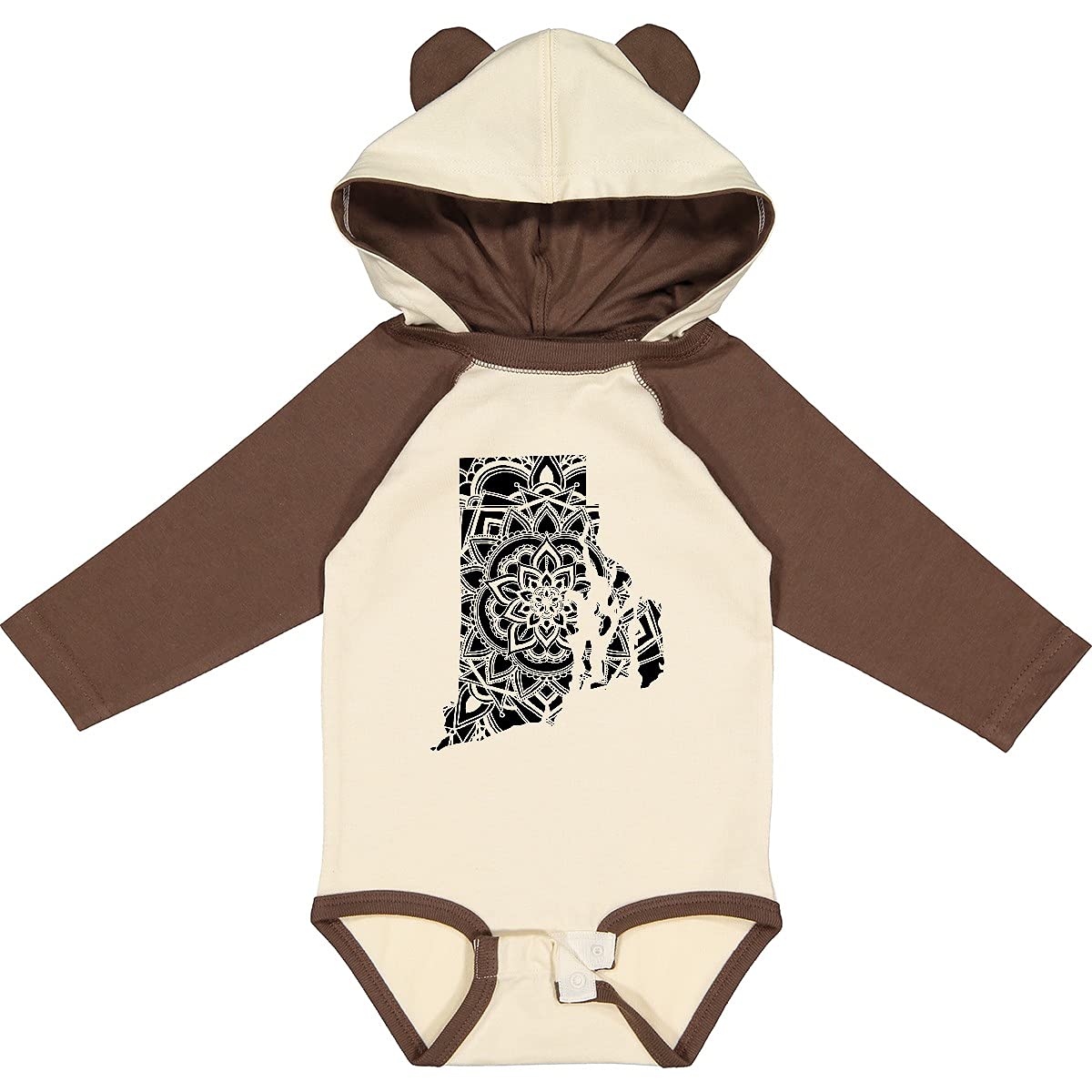 Inktastic Rhode Island Silhouette Mandala Long Sleeve Baby Bodysuit - Soft Cotton Onesie for Newborns & Infants, Perfect for Family Photos, Holidays & Everyday Wear