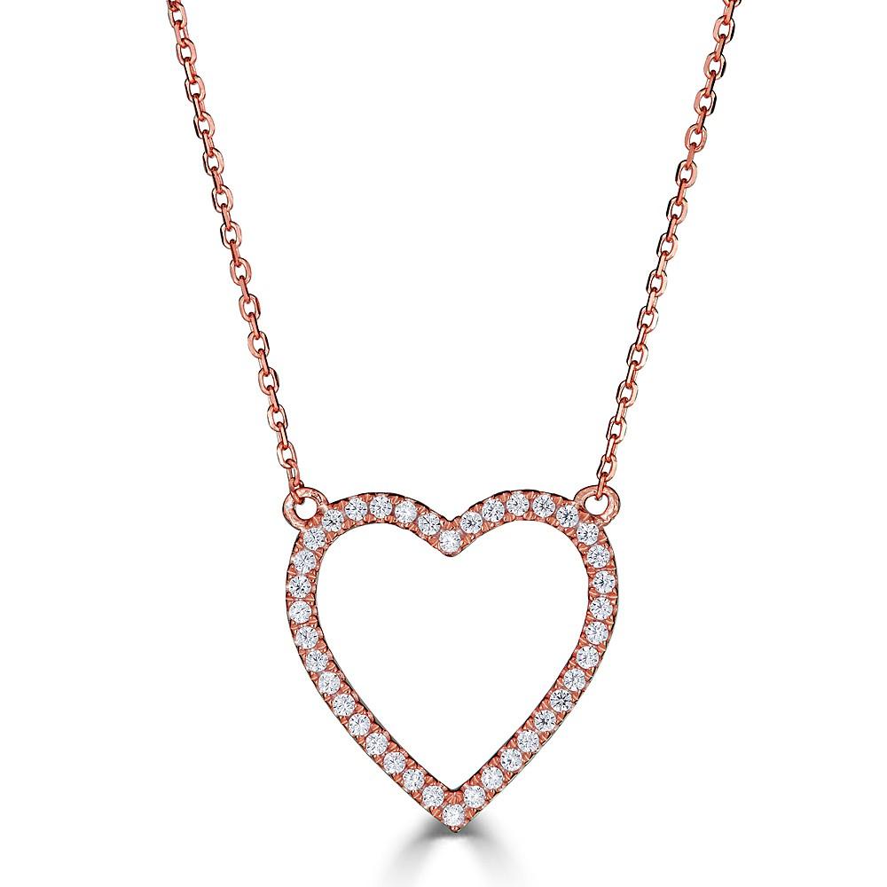 14KT Gold Diamond Open Heart Necklace - 0.16 CTW Genuine Diamond Pendant for Women | Perfect Gift for Valentine's Day, Anniversary & Special Occasions