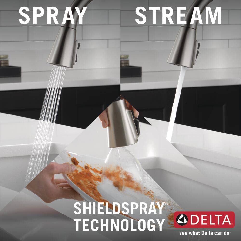 Delta 19802Z-SP-DST Brushed Nickel Pull-Down Kitchen Faucet with Magnetic Docking Spray Head & SpotShield Stainless Finish - Perfect for Modern Kitchens & Easy Cooking Cleanup