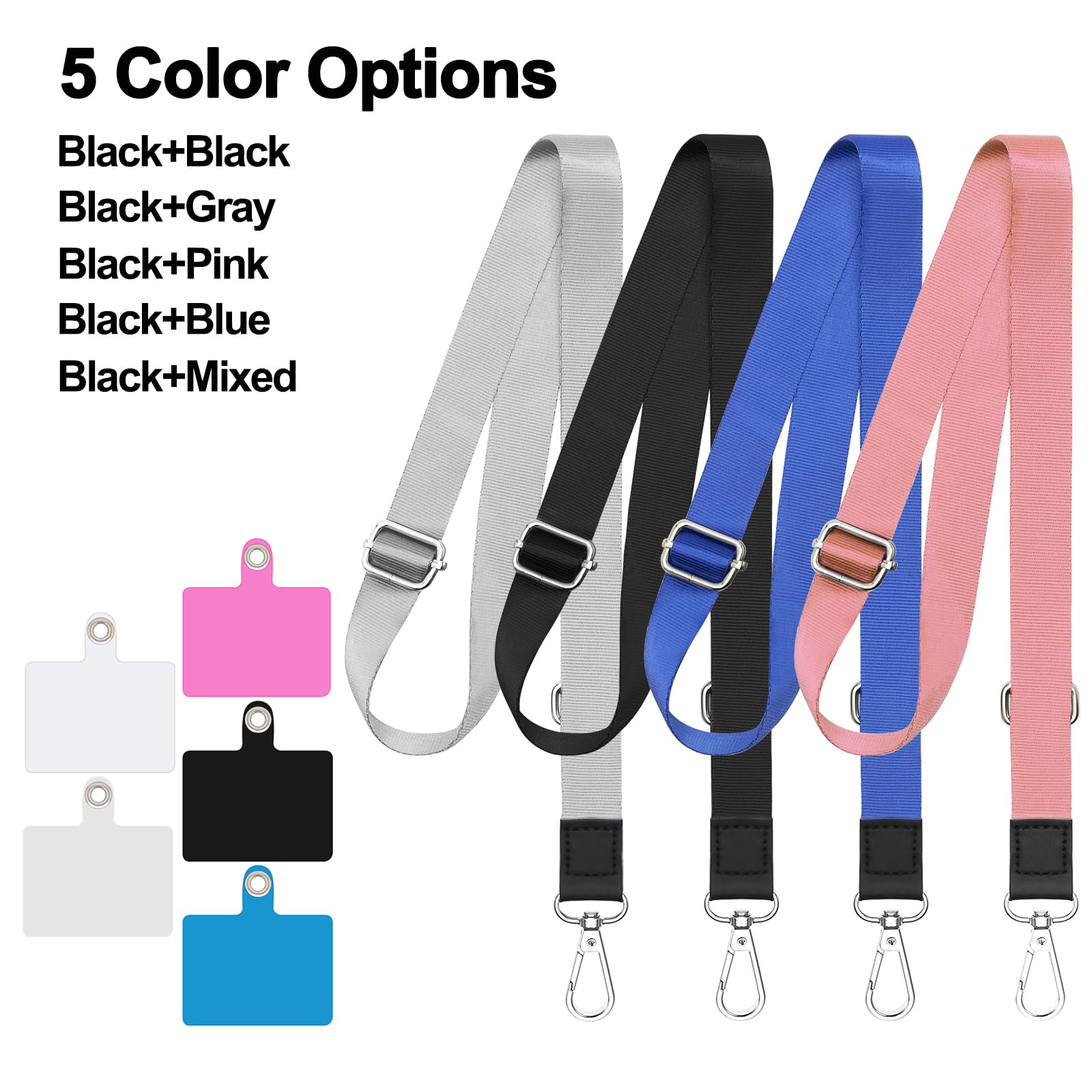 Universal Phone Lanyard 2 Pack - Adjustable Crossbody Cell Phone Strap with 5 Tethers for iPhone, Samsung & Smartphones - Neck & Shoulder Wear for Work, Travel & Outdoor Activities (Black)