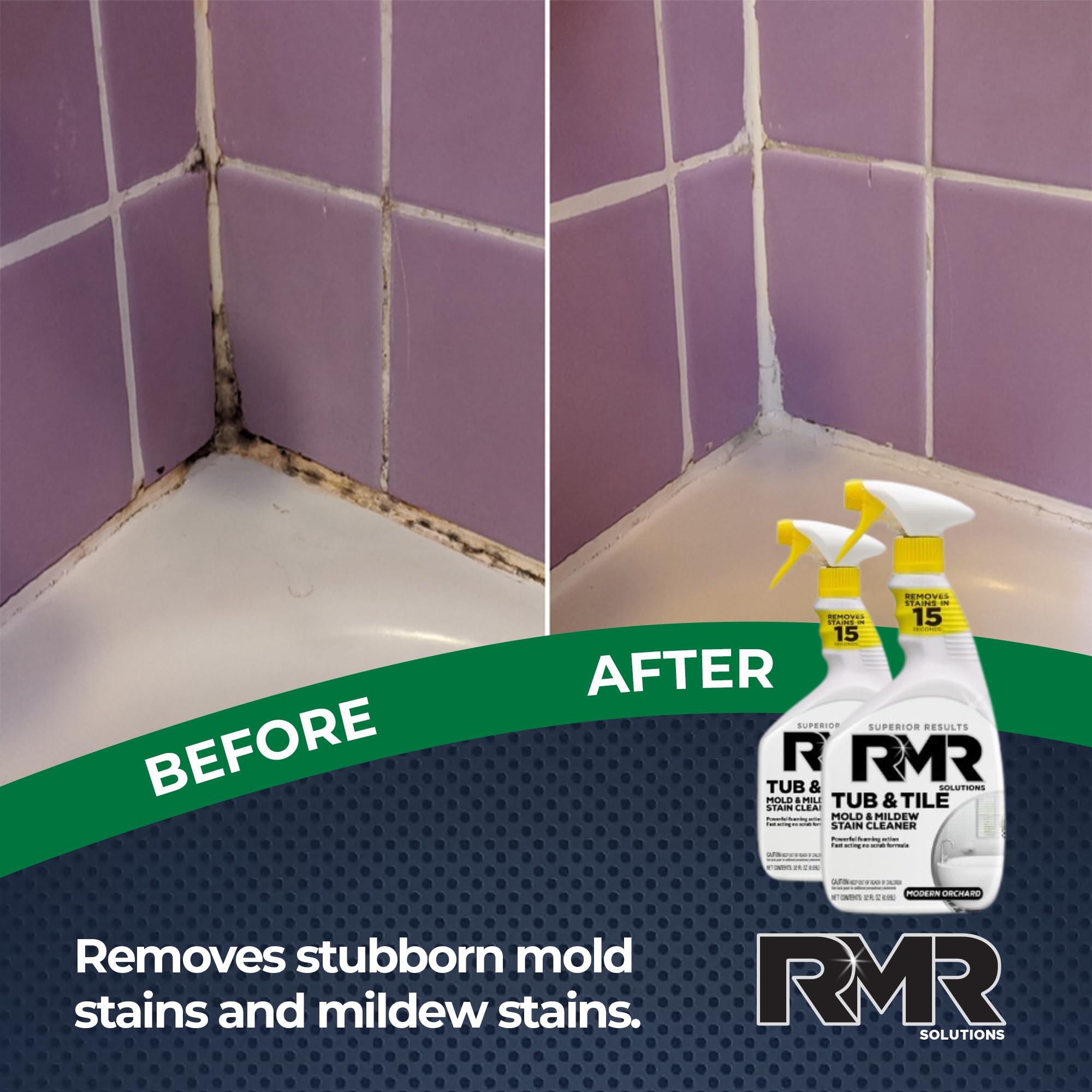 RMR - Industrial Strength Tub and Tile Cleaner | Mold & Mildew Stain Remover | No-Scrub Formula | 32 Fl Oz (2 Pack) | Perfect for Bathroom, Shower, Kitchen & Grout Cleaning