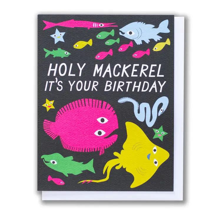 Funny Holy Mackerel Birthday Card - Humorous Fish Themed Greeting Card for Friends & Family - Perfect for Birthday Parties & Special Occasions