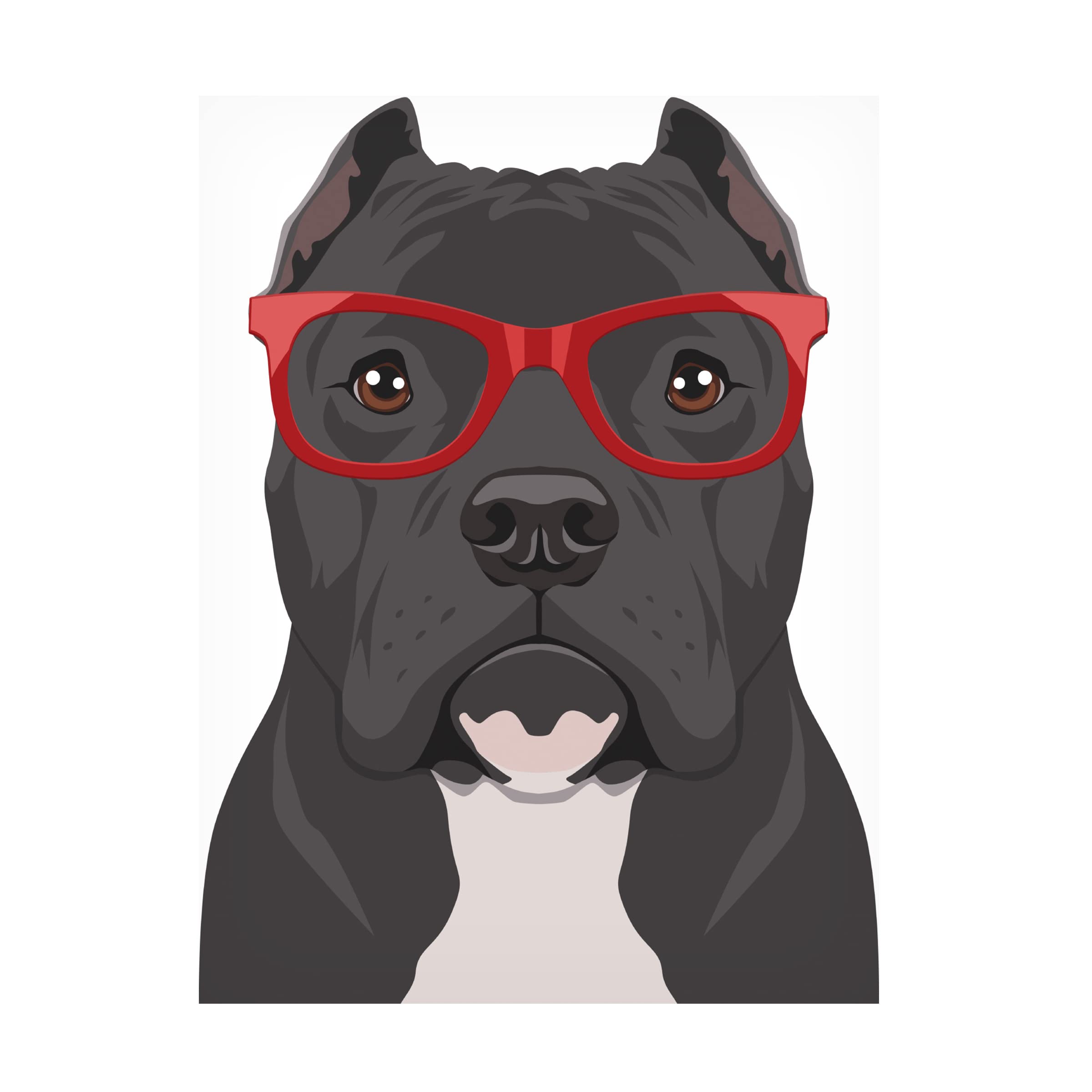 Pitbull Wearing Hipster Glasses Canvas Wall Art - Funny Dog Portrait Painting for Living Room, Office & Gifts - Premium Trademark Fine Art by Furbaby Affiliates