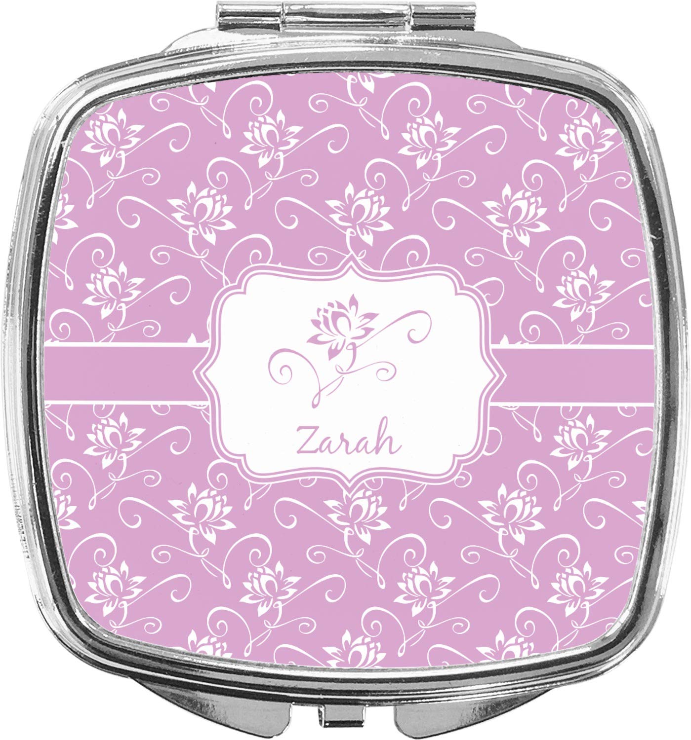Personalized Lotus Flowers Compact Makeup Mirror - Elegant Handheld Cosmetic Mirror for Women, Perfect for Travel, Purse & Vanity Use
