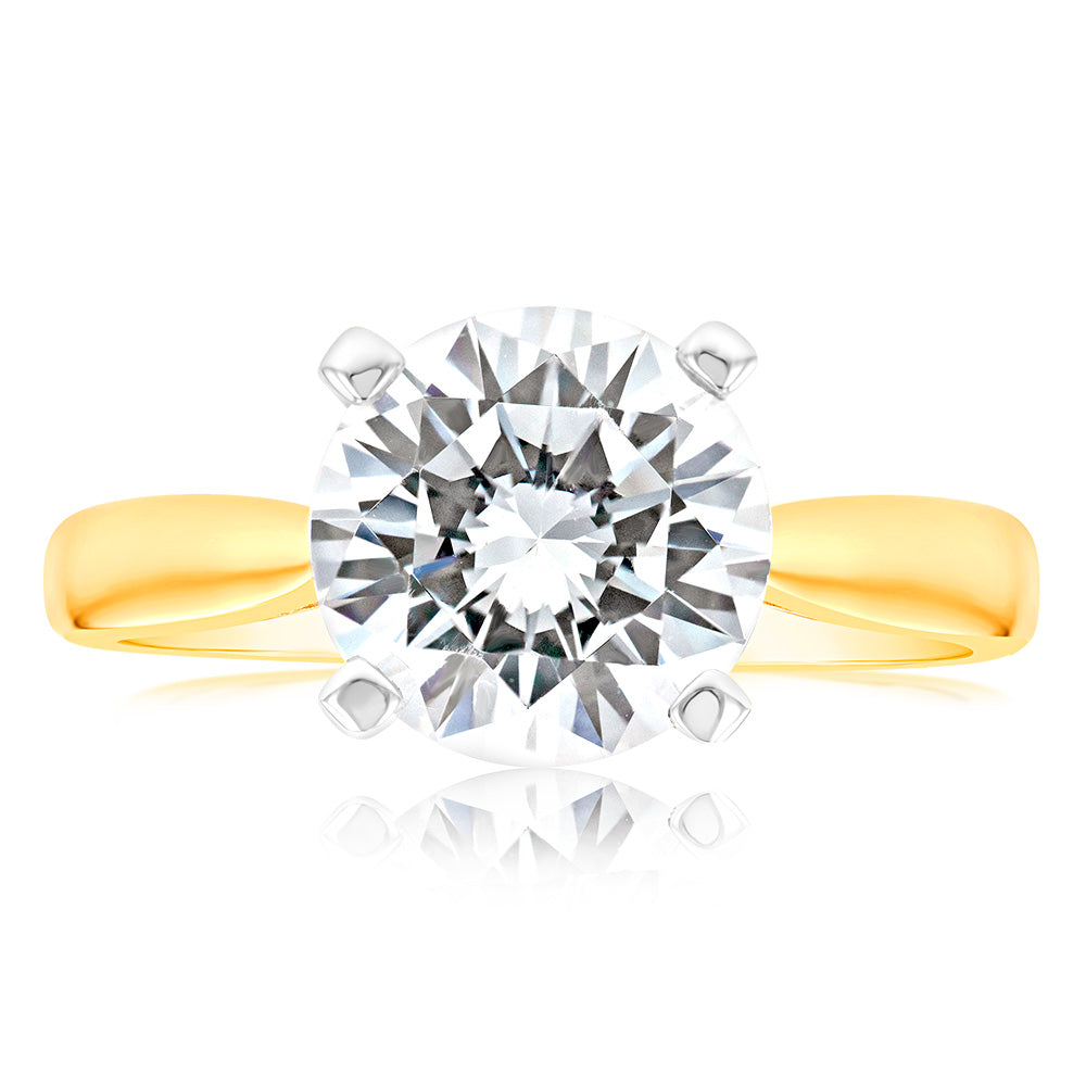 9ct Yellow Gold 3.00ct Diamond Equivalent 9.5mm Cubic Zirconia Solitaire Ring - Elegant Engagement, Wedding & Anniversary Jewelry Gift for Women