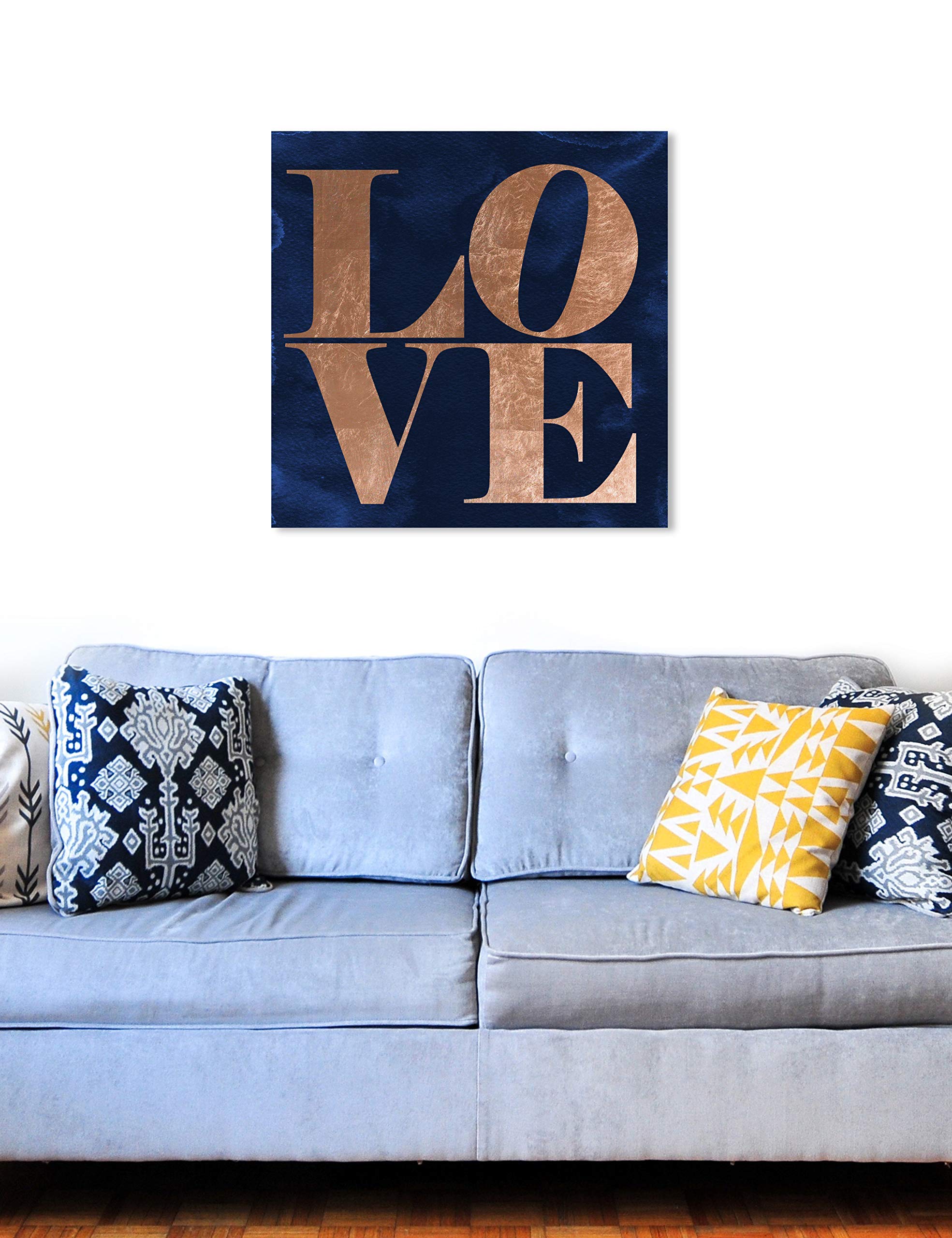 Oliver Gal Artist Co. 'Solid Gold Copper' Typography Wall Art Canvas Print - 30x30 Inches, Blue Home Decor for Living Room, Bedroom & Office