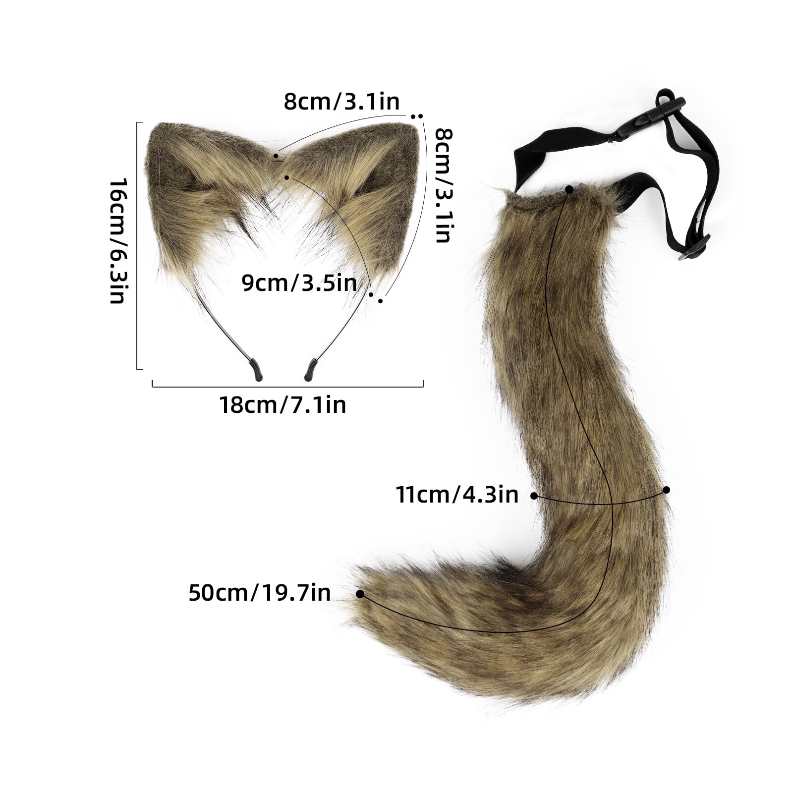 HAOAN Faux Fur Fox Tail and Ears Headband Set - Halloween Werewolf Costume Accessories for Cosplay, Party, and Photo Shoots