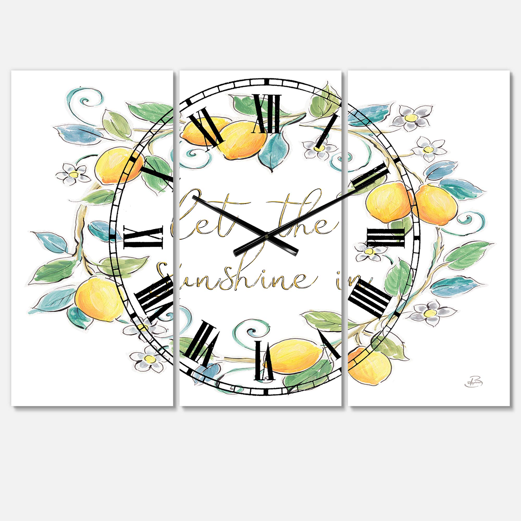 Designart Mediterranean Breeze XII Mid-Century Modern 3 Panel Wall Clock - Metal Wall Art Decor for Living Room, Bedroom, Office | Perfect for Coastal & Boho Home Decor Styles